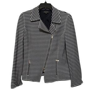 Lafayette 148 New York Zip up Blazer blue & white striped moto 8
